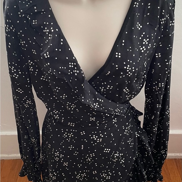 Privacy Please Revolve wrap black polka dots long sleeve mini dress, size S boho - Picture 3 of 15